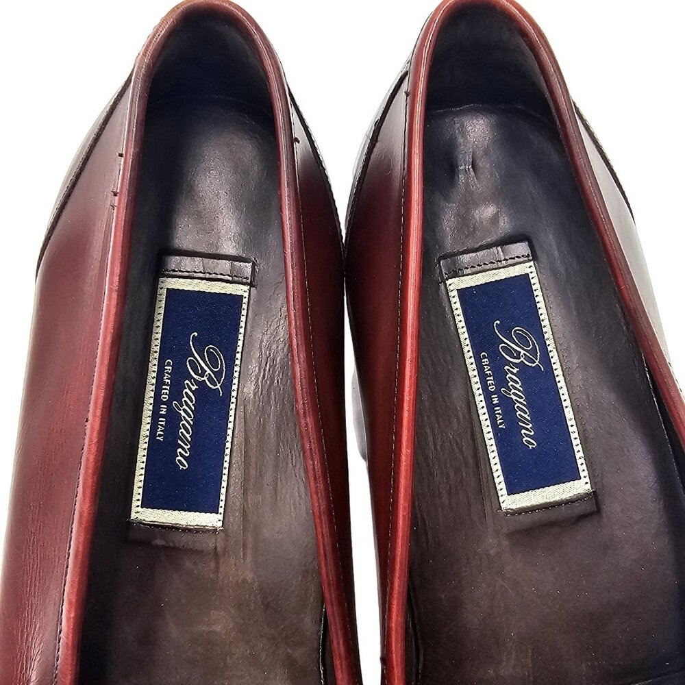 Vintage Bragano Cole Haan Italy 10.5 Burgundy Leather Dress Shoes Tassel Loafers - Picture 4 of 14